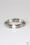 Uptown Tease - Gold - White Accents White Rhinestones Stretchy Bracelet