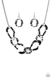 Capital Contour - Silver - Black/Gunmetal Warped Oval Links Short Necklace