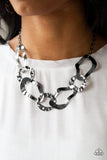 Capital Contour - Silver - Black/Gunmetal Warped Oval Links Short Necklace