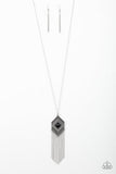 Work the Roam - Black Bead Centered Silver Geometric Pendant Long Necklace