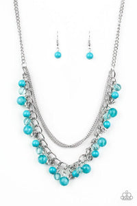 Wait and Sea - Blue Glassy Beads Short Necklace