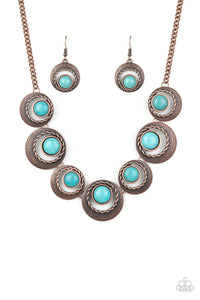 Lions, Tigers, and Bears - Copper Hammered Frames Turquoise Stones Short Necklace