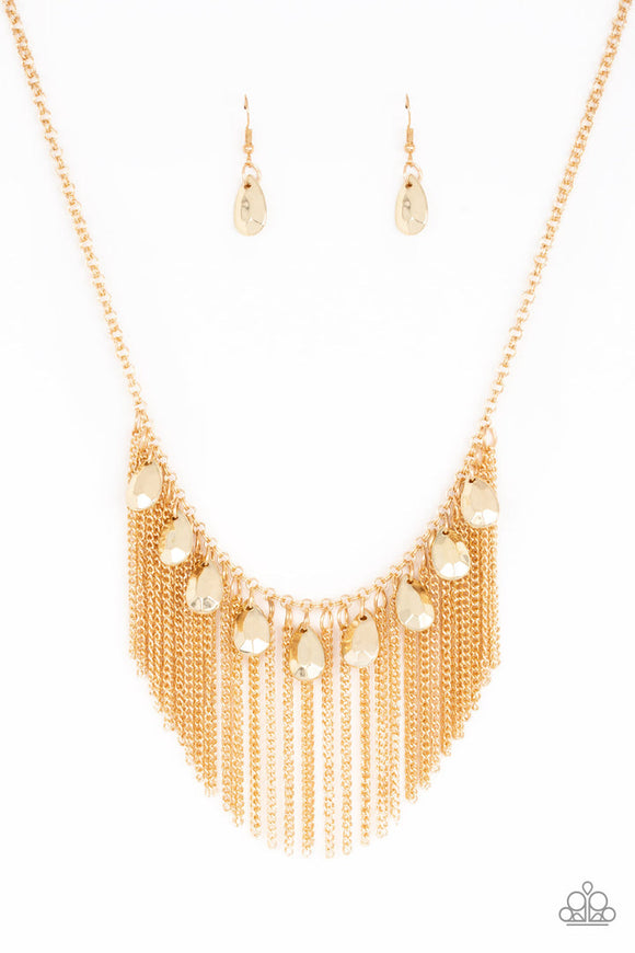 Bragging Rights - Gold Teardrops and Chains Short Necklace