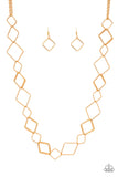 Backed Into a Corner - Black/Gunmetal - Gold Airy Squares Linked Together Long Necklace