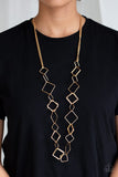 Backed Into a Corner - Black/Gunmetal - Gold Airy Squares Linked Together Long Necklace