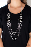 Glimmer Goals - Black/Gunmetal - Silver Hammered Hoops Long Necklace