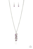 Teardrop Serenity - Green - Silver - Purple Pearls Silver Beads and Glassy White Rhinestones Long Necklace