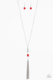 Wild Horse Wonder - Red Stone Silver Tassels Long Necklace