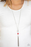 Wild Horse Wonder - Red Stone Silver Tassels Long Necklace