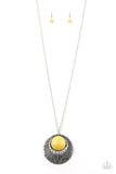 Medallion Meadow - Yellow - White Stone Silver Hammered Medallion Long Necklace