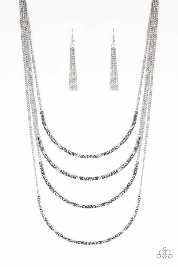 It Will Be Over Moon - Silver Crescent Frames Layer Short Necklace