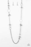 Pageant Princess - Silver Pearly Beads Silver Chain Long Necklace