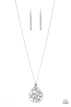 Bough Down - Silver Leafy Pendant Long Necklace