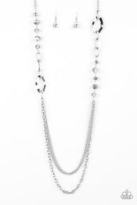 Modern Girl Glam - Silver Chains Smoky Crystal-Like Beads Long Necklace