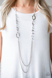 Modern Girl Glam - Silver Chains Smoky Crystal-Like Beads Long Necklace