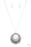 Medallion Meadow - Yellow - White Stone Silver Hammered Medallion Long Necklace