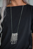 On The Fly - Blue - Multi - Black - White Dainty Beads Silver Feather Frames Long Necklace