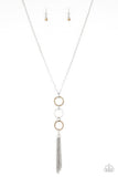 Diva in Diamonds - Silver - Brown Hoops Smoky Rhinestones Silver Tassels Long Necklace