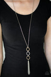 Diva in Diamonds - Silver - Brown Hoops Smoky Rhinestones Silver Tassels Long Necklace