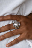 Metro Marina - Silver Pearly Bead Floral Frame Wide Band Ring