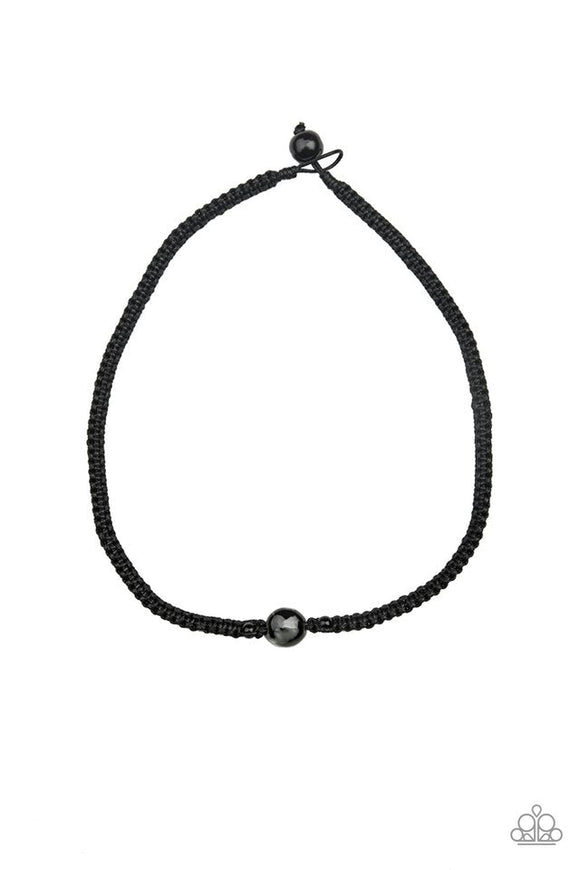 Go Climb a Mountain - Black Braided Cord and Black Beads Urban Short Necklace