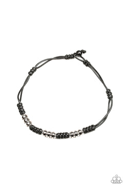 Let's Take a Ride - Black cording Silver and Gunmetal Accents Urban Short Necklace