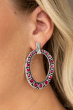 All For Glow - Pink Rhinestones Silver Hoop Post Earrings