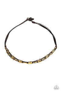 Moto Maverick - Brown Shiny Cording Gold Beads Urban Short Necklace