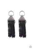 Oh My Giza - Black Cording Tassels Silver Hoop Post Earrings