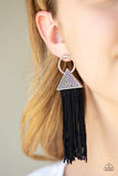 Oh My Giza - Black Cording Tassels Silver Hoop Post Earrings