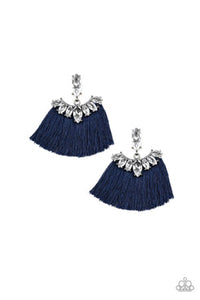 Formal Flair - Blue - Brown Thread Fringes White Rhinestones Post Earrings