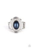 Titanic Twinkle - Blue Pearly Bead White Rhinestones Wide Band Ring