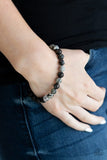 Tuned In - Silver - Brown Stone Beads Lava Rock Stretchy Bracelet