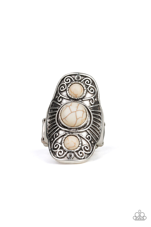 Stone Oracle - White Crackle Stones Wide Band Ring