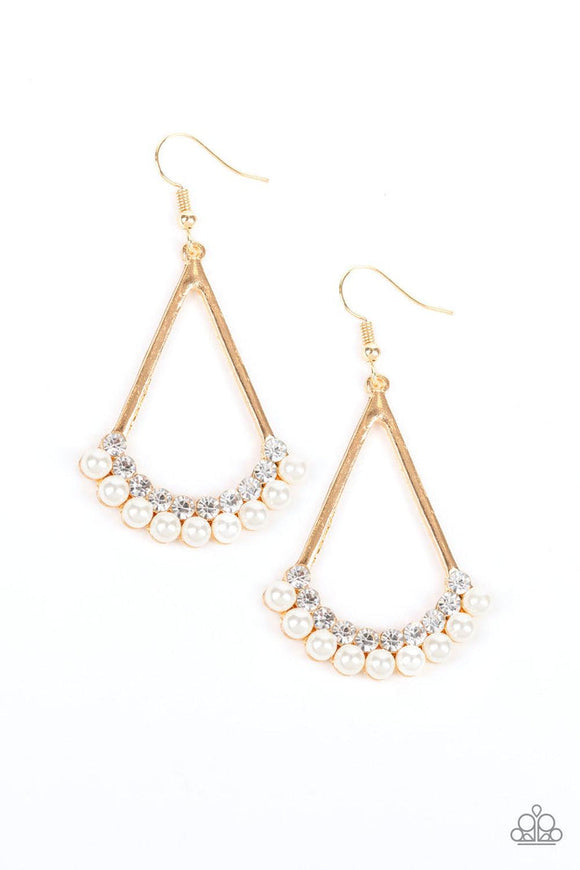 Top to Bottom -Gold Teardrop Frame White Pearly Beads Fishhook Earrings