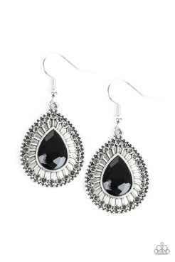 Limo Service - Black Teardrop Rhinestone Fishhook Earrings