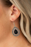 Limo Service - Black Teardrop Rhinestone Fishhook Earrings