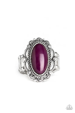 Malibu Majestic - Purple Oval Plum Bead Wide Band Ring