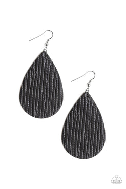 Natural Resource - Black Leather Teardrop Fishhook Earrings