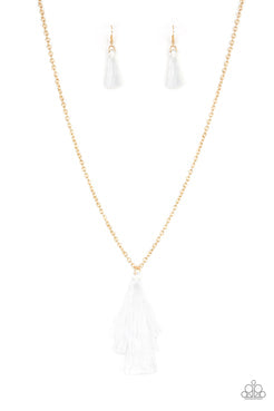 Triple The Tassel - White Thread Gold Chain Long Necklace