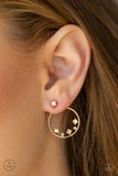 Top-Notch Twinkle - Silver - Gold hoop Smoky Cube and Round Rhinestones Double Sided Jacket Post Earrings