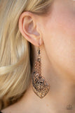 Once Upon a Heart - Multi - Copper Filigree-Filled Hearts Silver Chains Fishhook Earrings