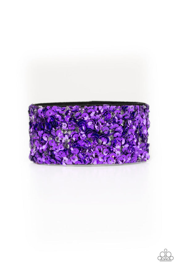 Starry Sequins - Purple Sequins and Rhinestones Snap Wrap Bracelet