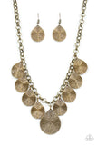 Texture Storm - Black/Gunmetal - Brass Hammered Teardrops Dangle from Gunmetal Chain Short Necklace