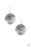 Karma Drama - Pink Bead Silver Vine-Like Pattern Fishhook Earrings