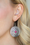 Karma Drama - Pink Bead Silver Vine-Like Pattern Fishhook Earrings