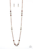 Wall Street Waltz - Copper Beads White Pearls Long Necklace