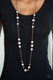 Wall Street Waltz - Copper Beads White Pearls Long Necklace