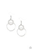 Regal Refinery - White Rhinestones Silver Rings Fishhook Earrings