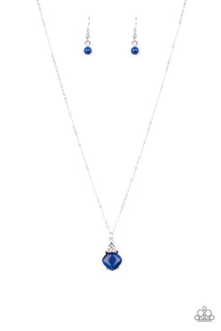 Romantic Razzle - Blue Cat's Eye Stone White Rhinestones Short Necklace